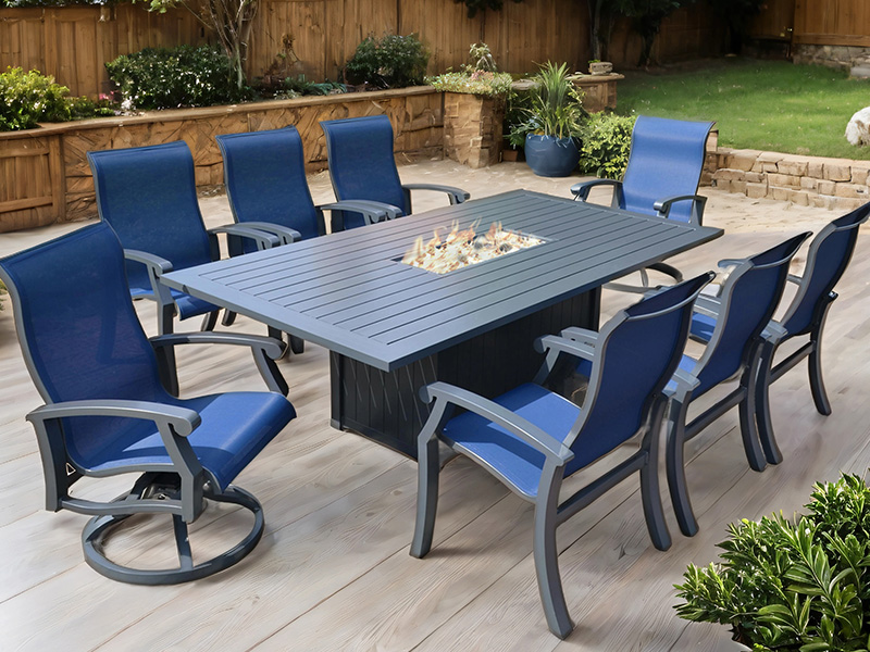 Chateau Aluminium buiten met slinger 9-delige eetset (90X47 inch eetvuurplaats)