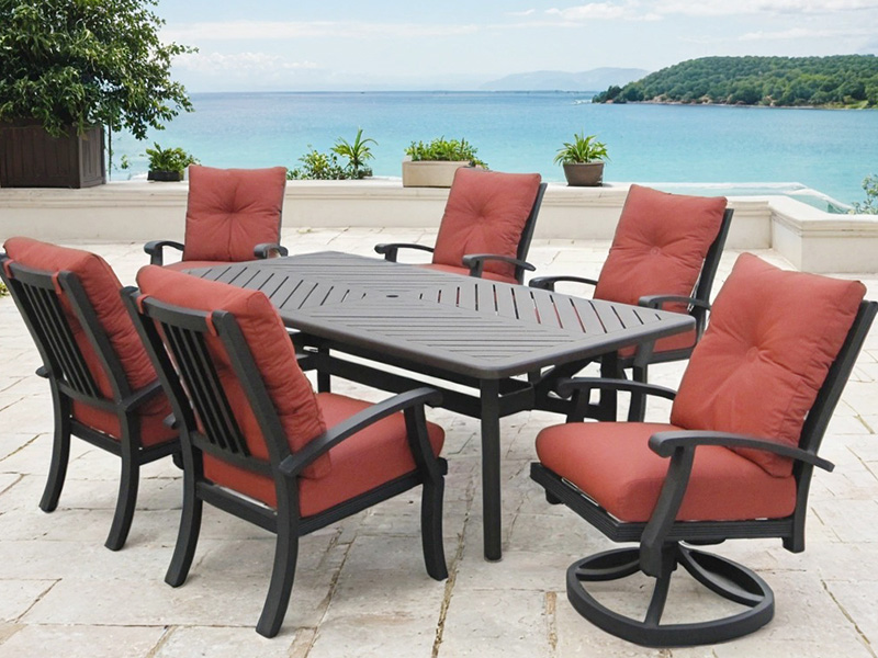 Chateau Aluminium buiten met kussen 7-delige eetset (86X44 inch eettafel)