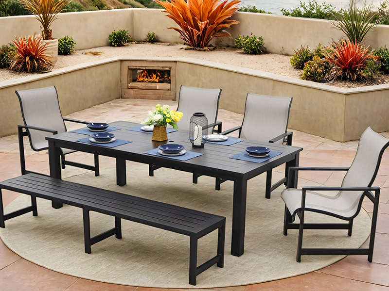 AOBAM aluminium patio 6-delige eetset (86x44 inch eettafel)